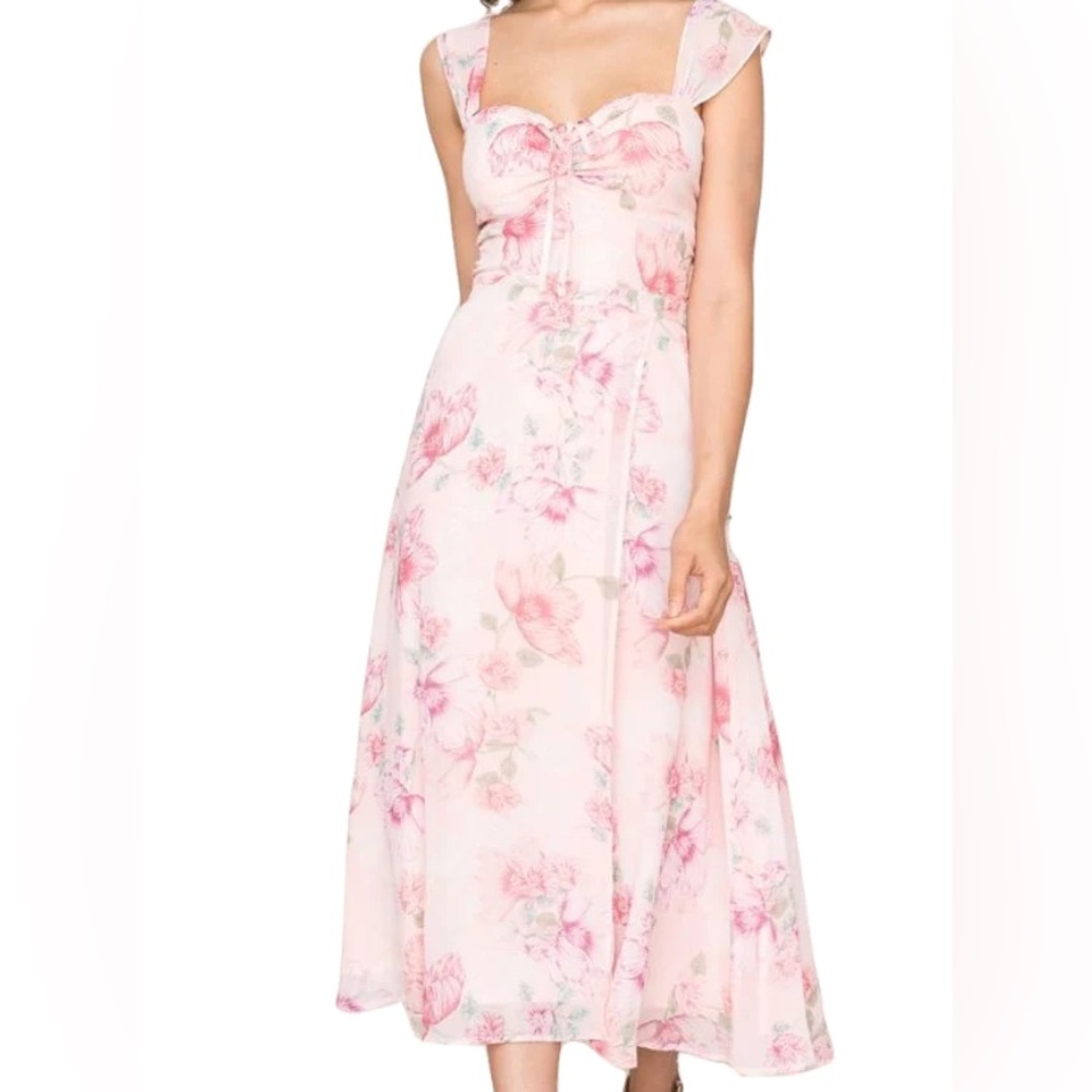 Yumi Kim Ariana Floral Midi A-Line Dress Lined Lovers Dream Pink Size Large NEW